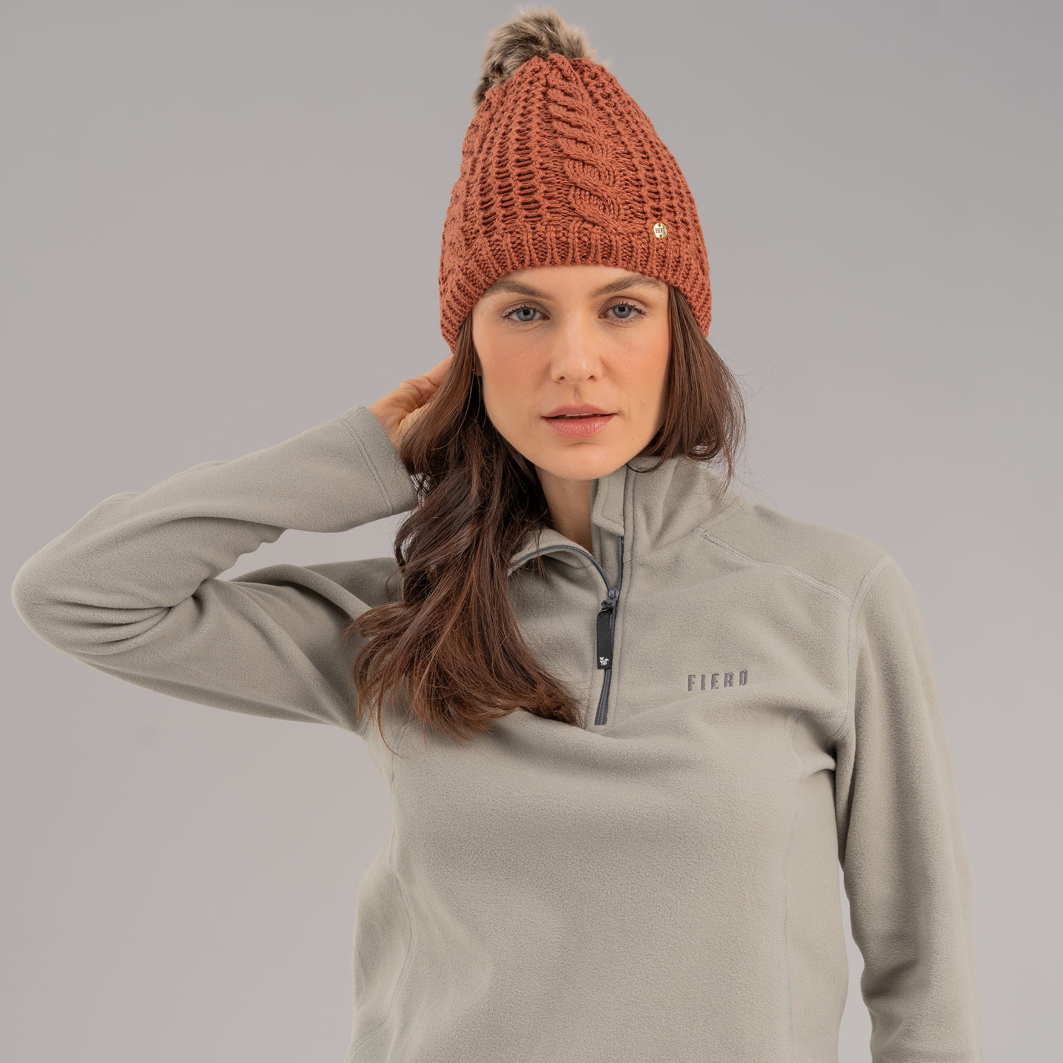 Gorro Feminino para o frio intenso forrado em lã com pompom forrado em lã Copenhague